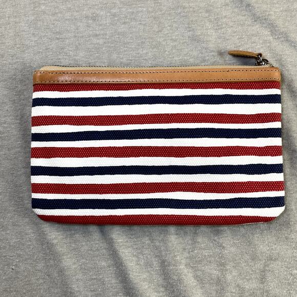 Brighton Vera Sails Striped Medium Makeup Bag Red Blue Leather Trim Clutch - Picture 2 of 6